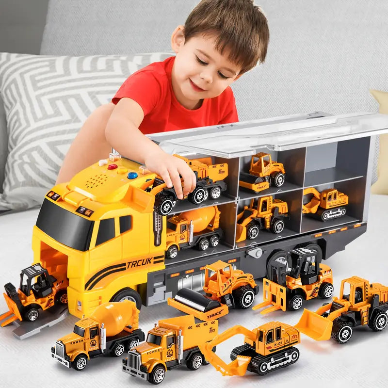 Portable Kids Construction Vehicle Playset – Mini Trucks, Excavators, and Storage Case for Easy Transport