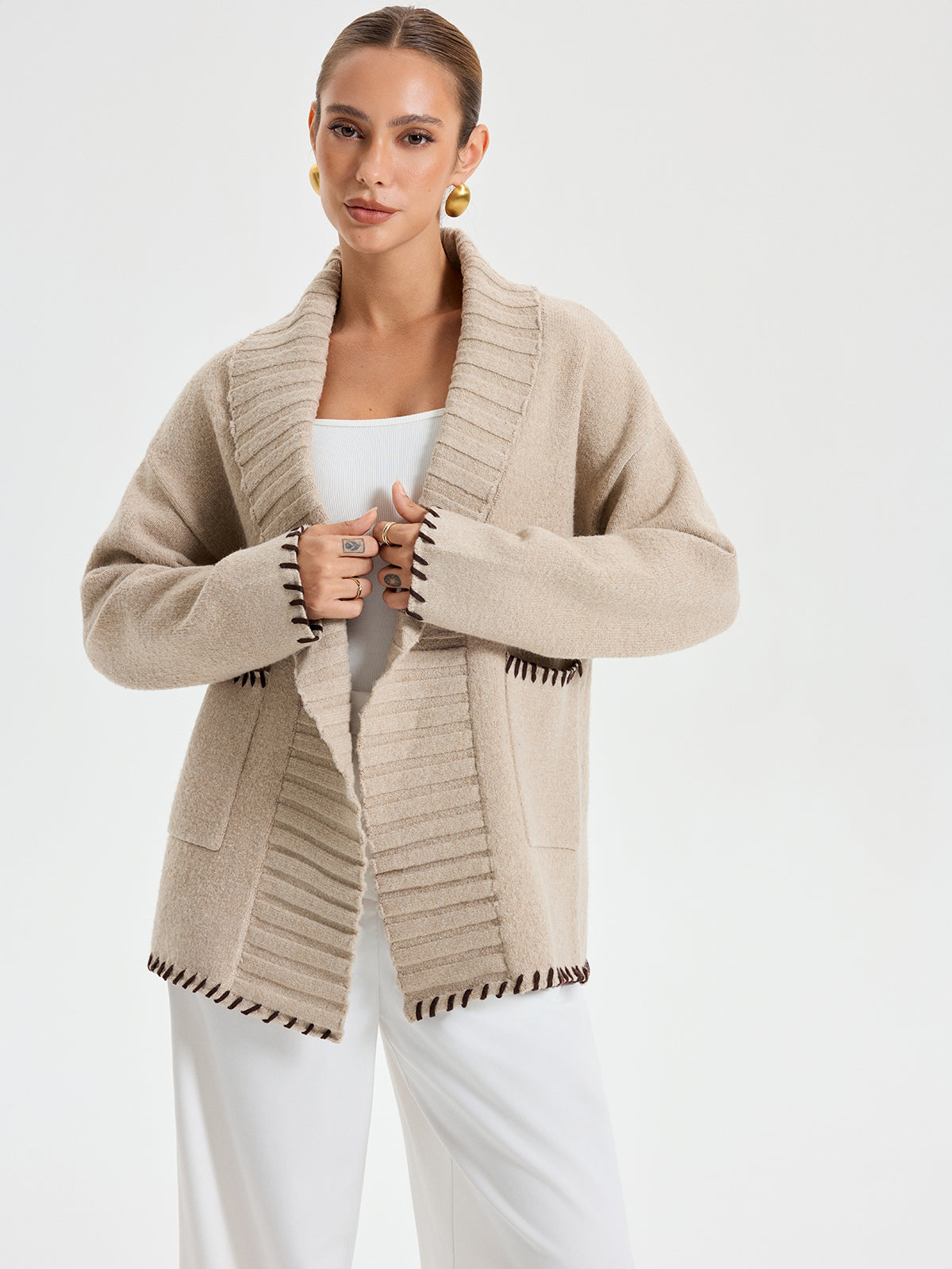 Quincy | Contrast Stitched Knit Belted Outerwear