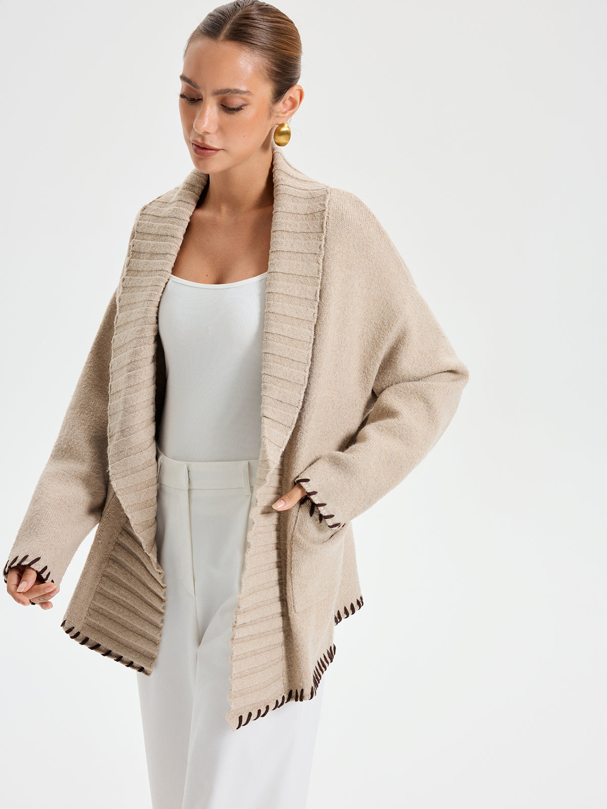 Quincy | Contrast Stitched Knit Belted Outerwear