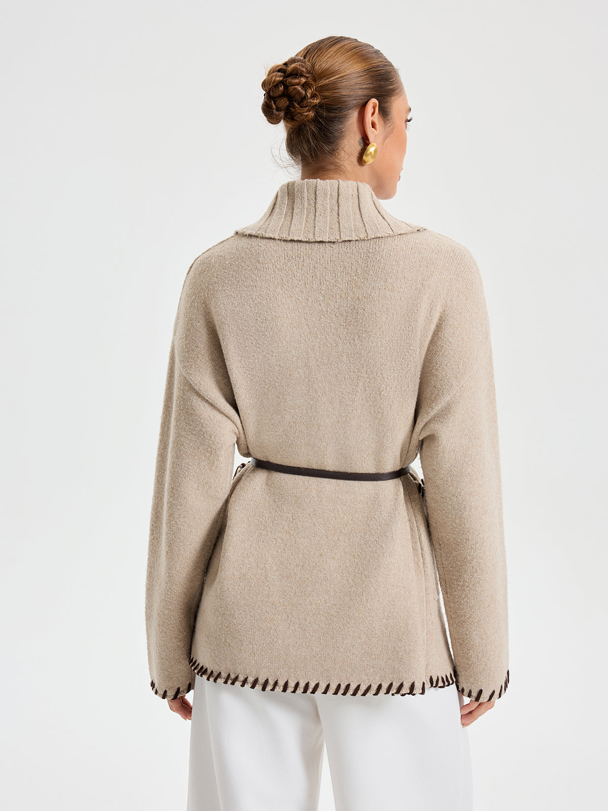 Quincy | Contrast Stitched Knit Belted Outerwear