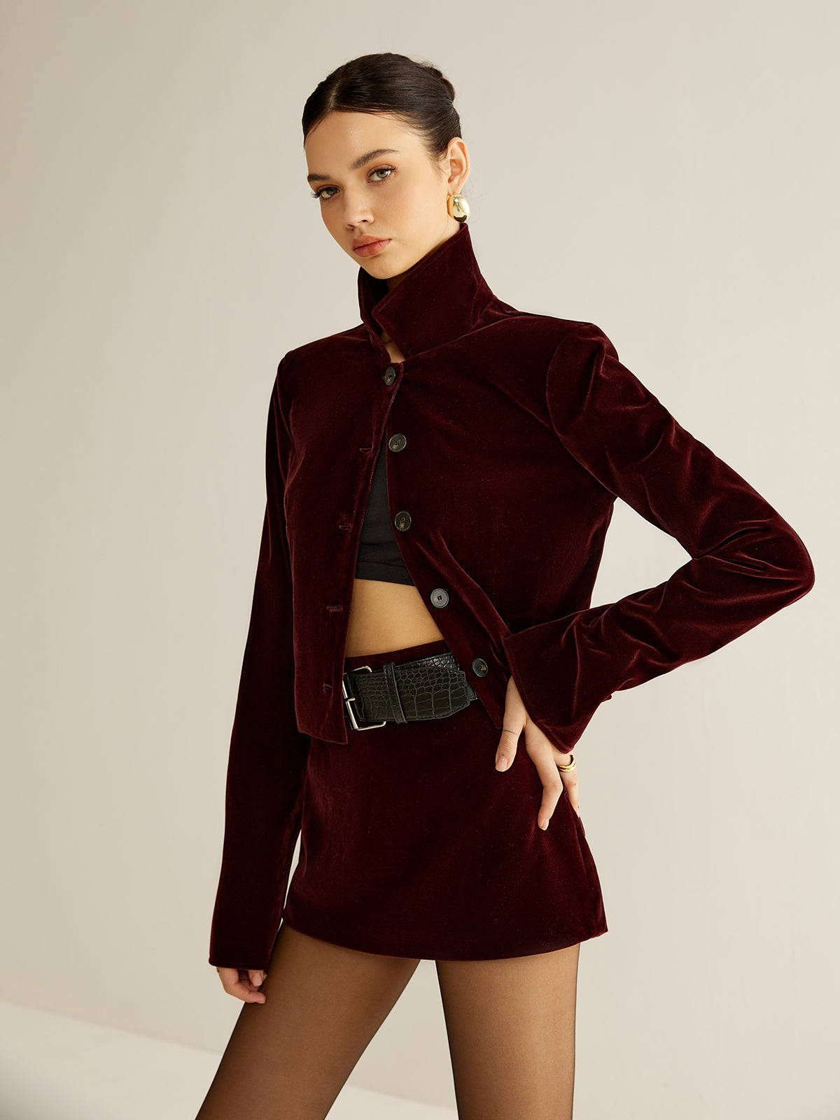 Raquel | Elegant Velvet Lapel Short Blazer