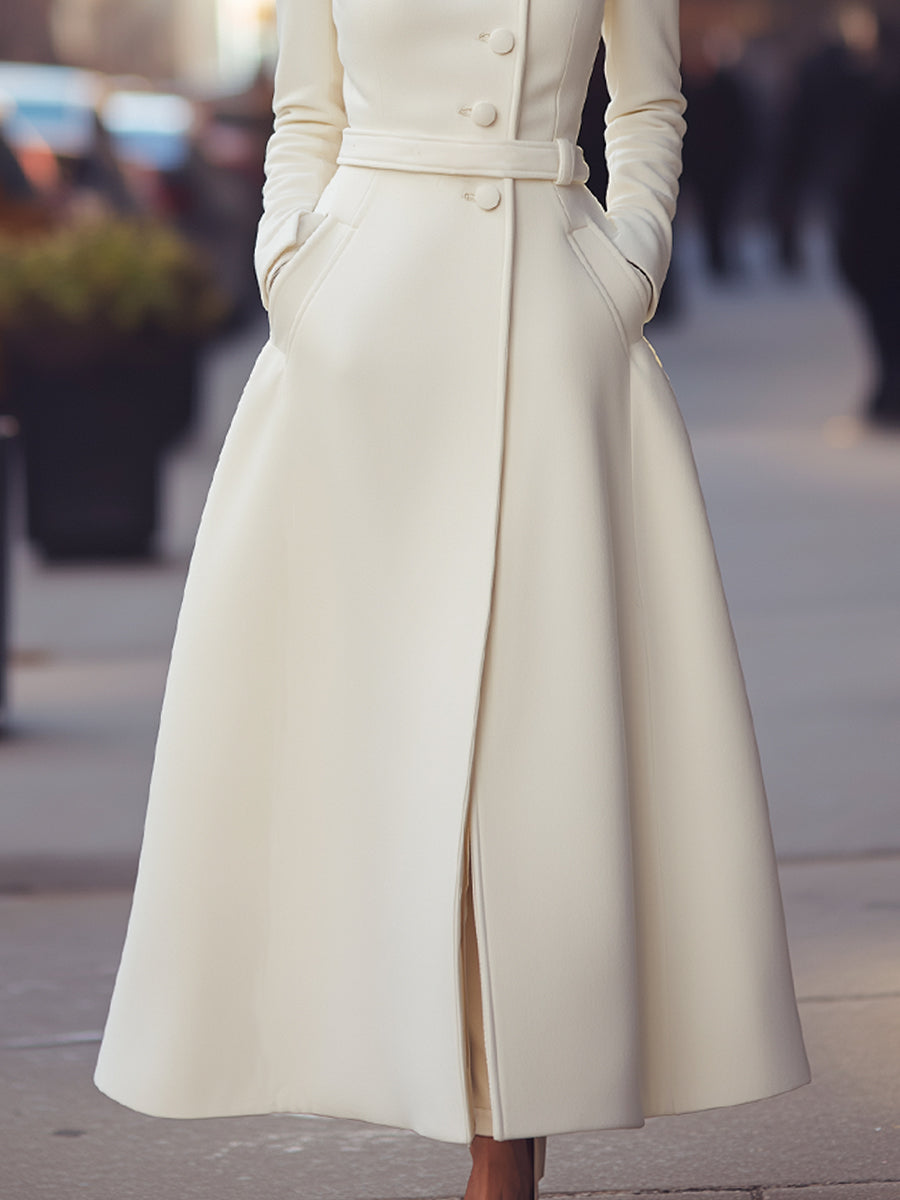 Regal White Military Wool Maxi Coat by All City Mart