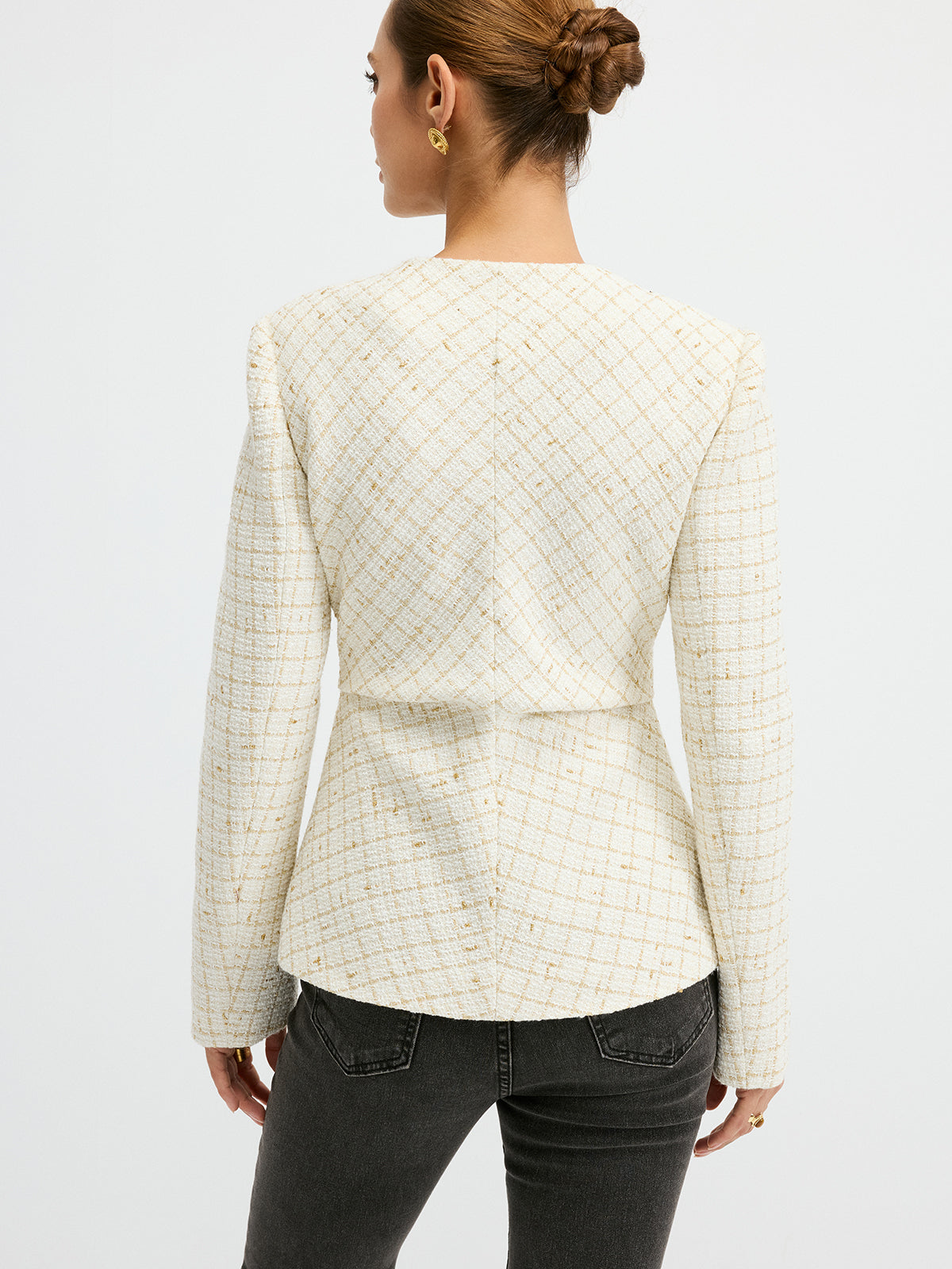 Romina | Sleek Tweed Round Neck Waist-Cinching Blazer
