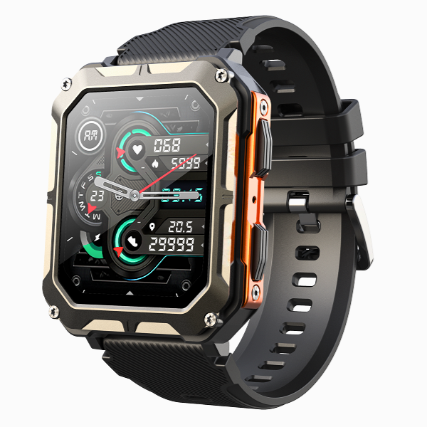 Heavy-Duty Rugged Smartwatch with Gorilla Glass Screen, Stainless Steel Body, Waterproof Fitness Tracking, and Health Features