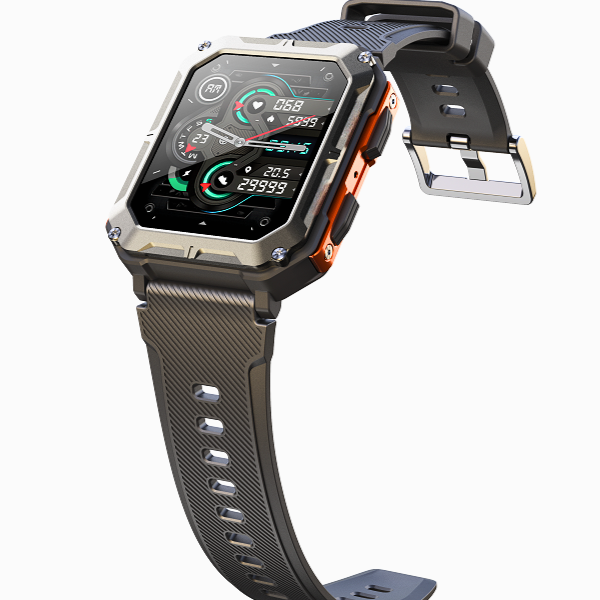 Heavy-Duty Rugged Smartwatch with Gorilla Glass Screen, Stainless Steel Body, Waterproof Fitness Tracking, and Health Features