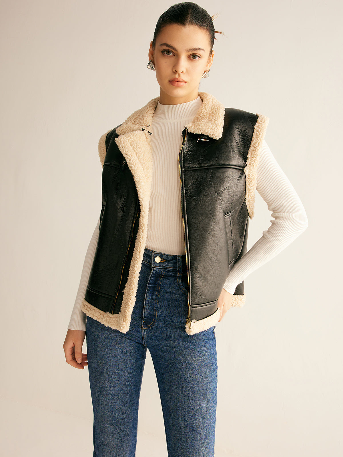 Rylie | Cozy Teddy Lined PU Leather Vest