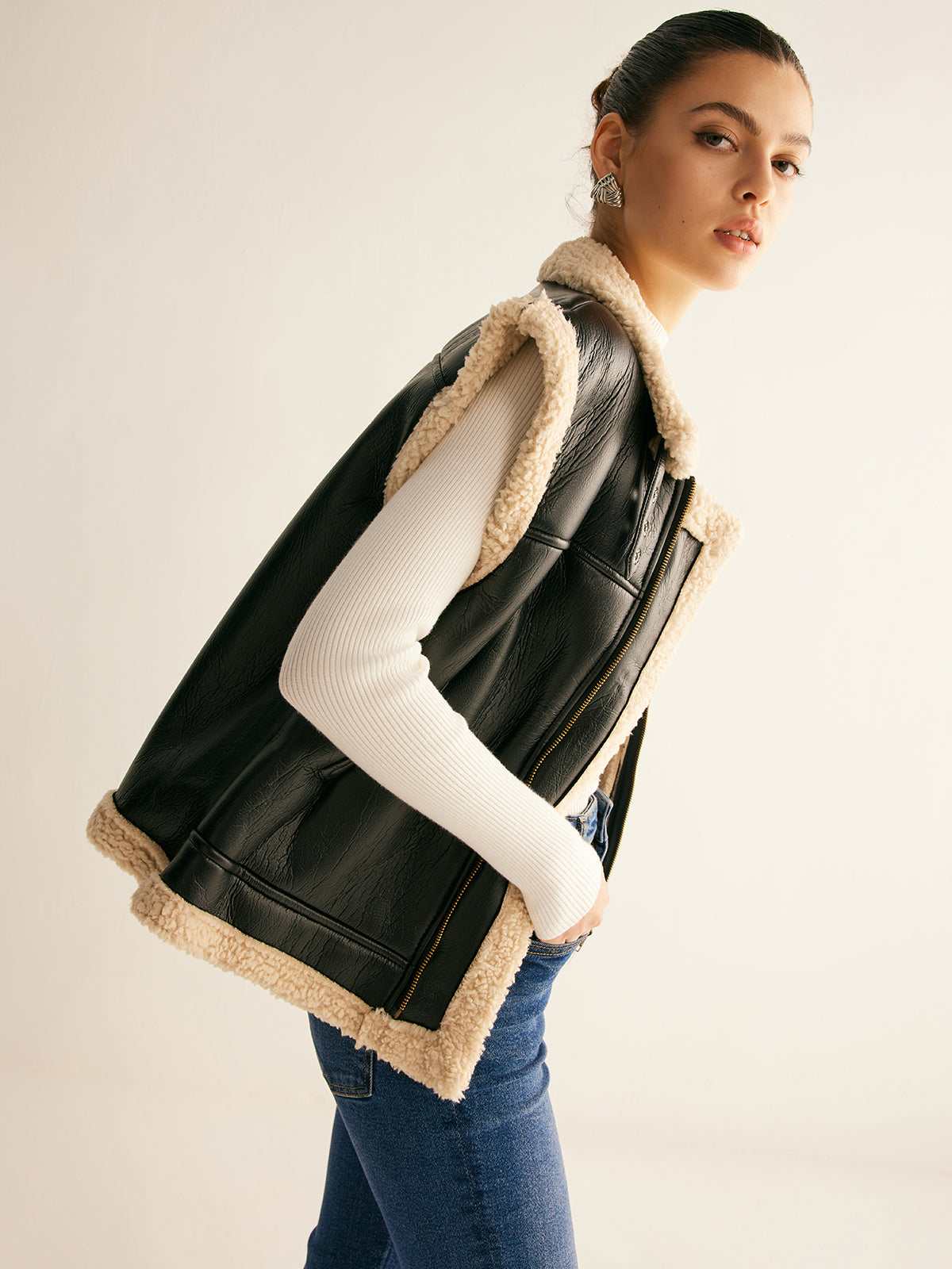 Rylie | Cozy Teddy Lined PU Leather Vest