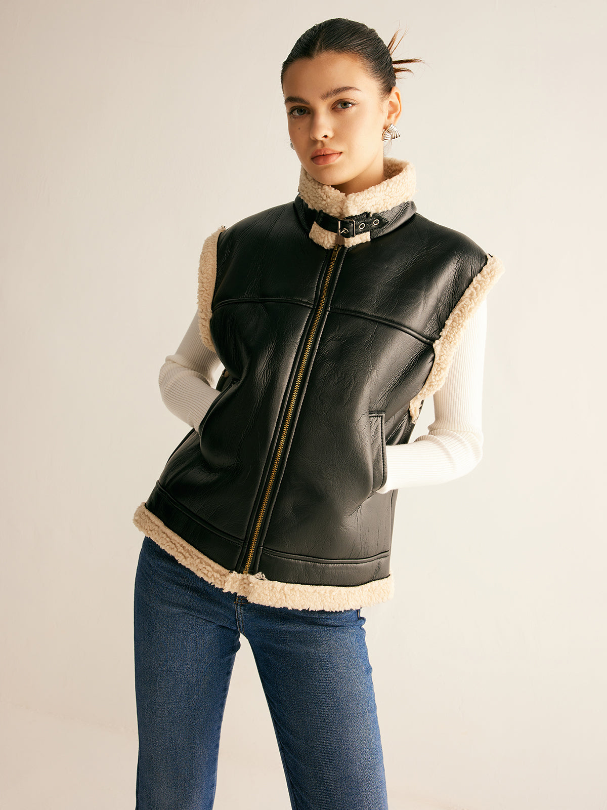 Rylie | Cozy Teddy Lined PU Leather Vest