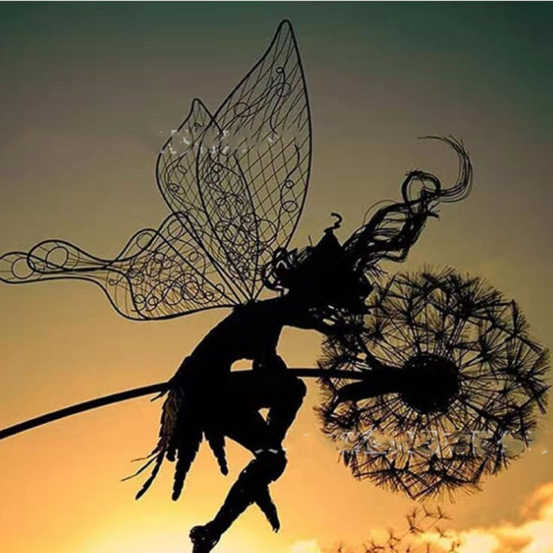 Enchanting Metal Fairy Garden Sculpture – Durable Outdoor Ornament for Magical Garden Decor