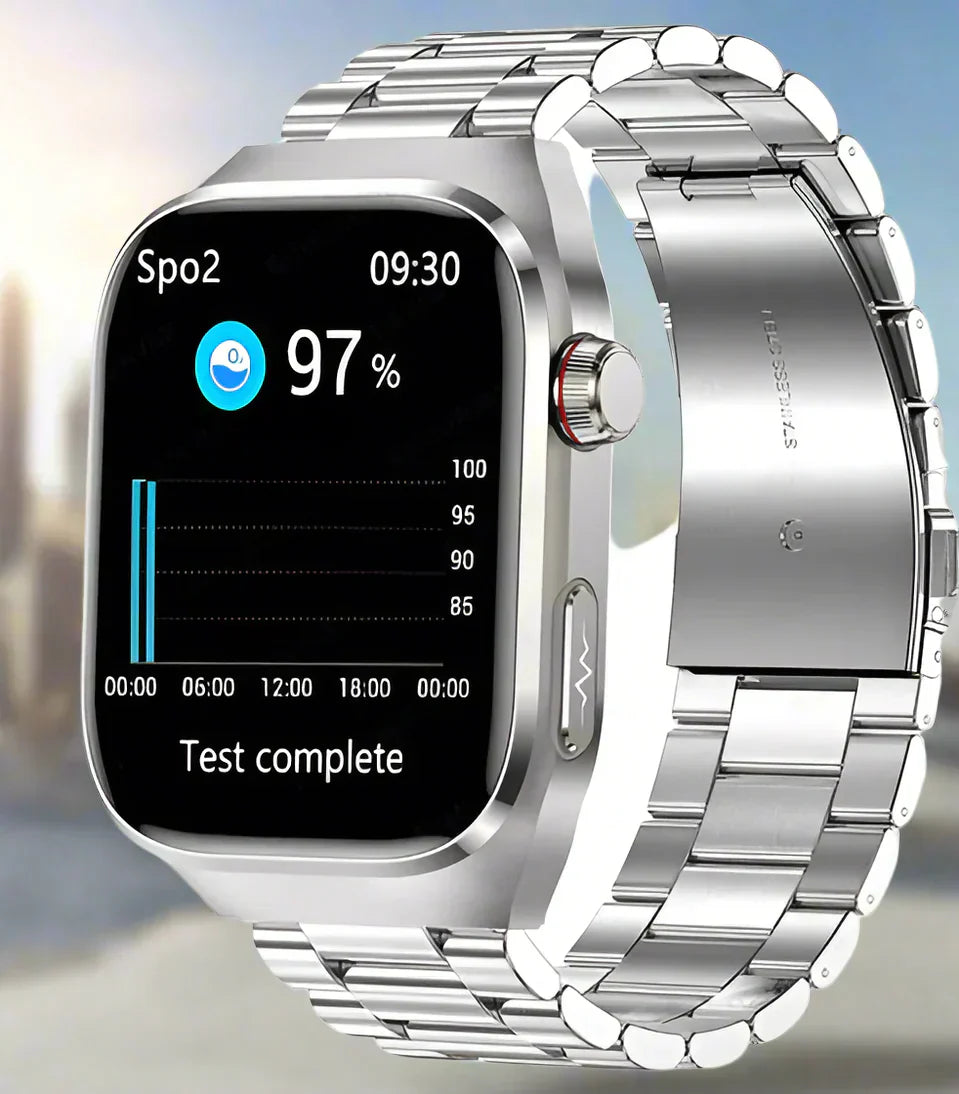 Health Smartwatch with ECG & Blood Sugar Monitoring – 2.04-Inch AMOLED Display & Waterproof Design