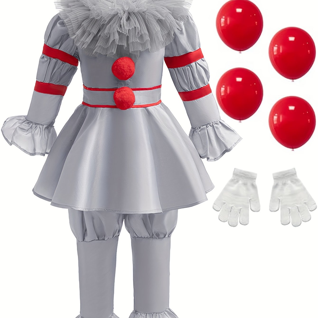 Scary Clown Halloween Costume Set | Long Sleeve Jumpsuit with Gloves
