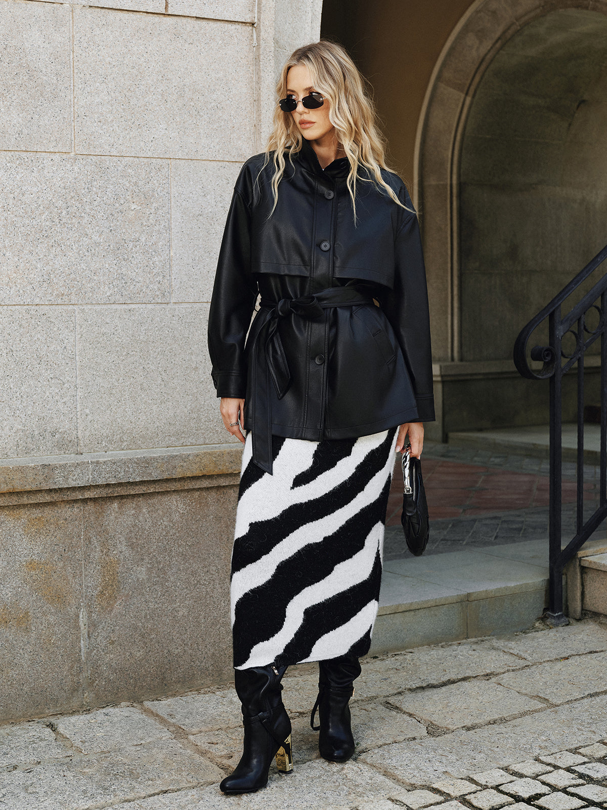 Shane | Stand Collar Belted PU Outerwear