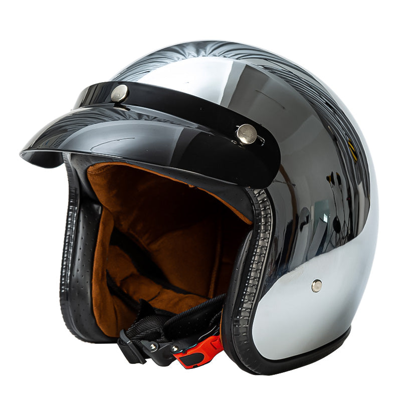 Silver Retro Motorcycle Helmet DOT ECE Certified Ergonomic Design