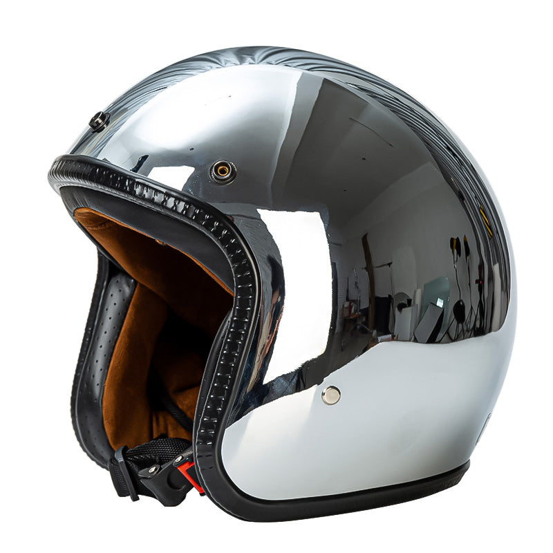 Silver Retro Motorcycle Helmet DOT ECE Certified Ergonomic Design