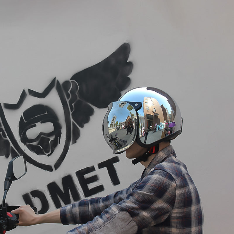 Silver Retro Motorcycle Helmet DOT ECE Certified Ergonomic Design