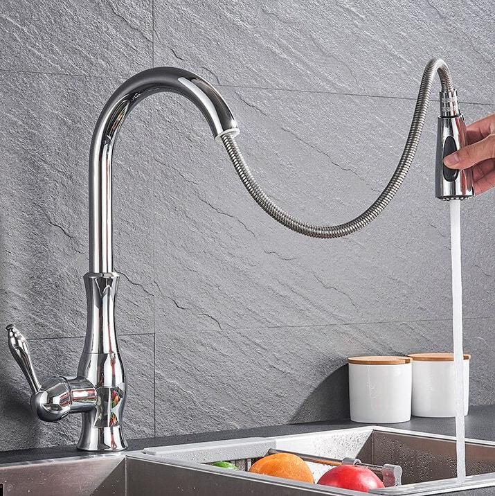 Stainless Steel Kitchen Faucet with Pull-Out Sprayer - Modern Extendable Sink Faucet for Easy Access and Convenient Use