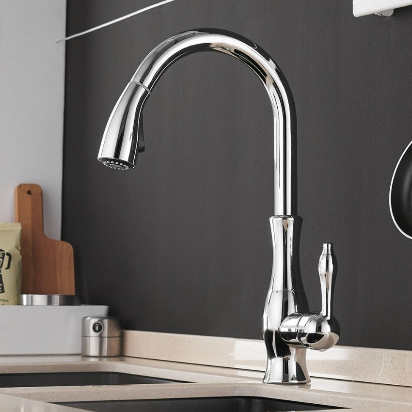 Stainless Steel Kitchen Faucet with Pull-Out Sprayer - Modern Extendable Sink Faucet for Easy Access and Convenient Use