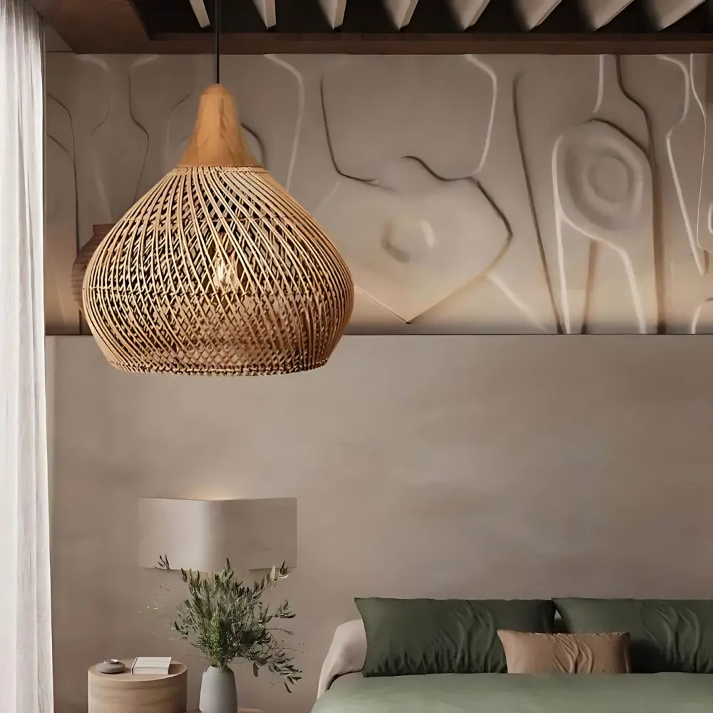 WovenDawn – Artisan Rattan Light Fixture with Sun-Kissed Organic Design