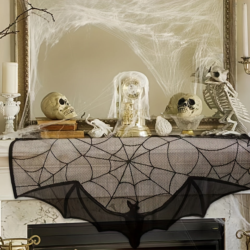 Halloween Table Runner – Black Lace Decorative Accent for Parties