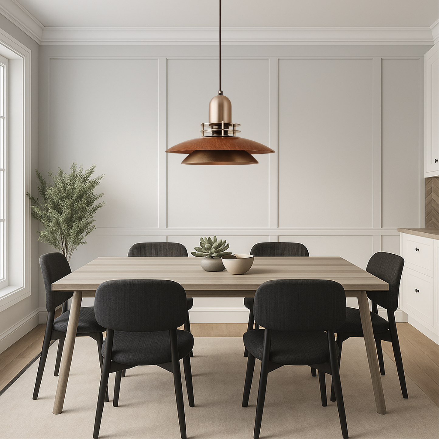 Tenora | Walnut Wood Low-Profile Hanging Pendant Light