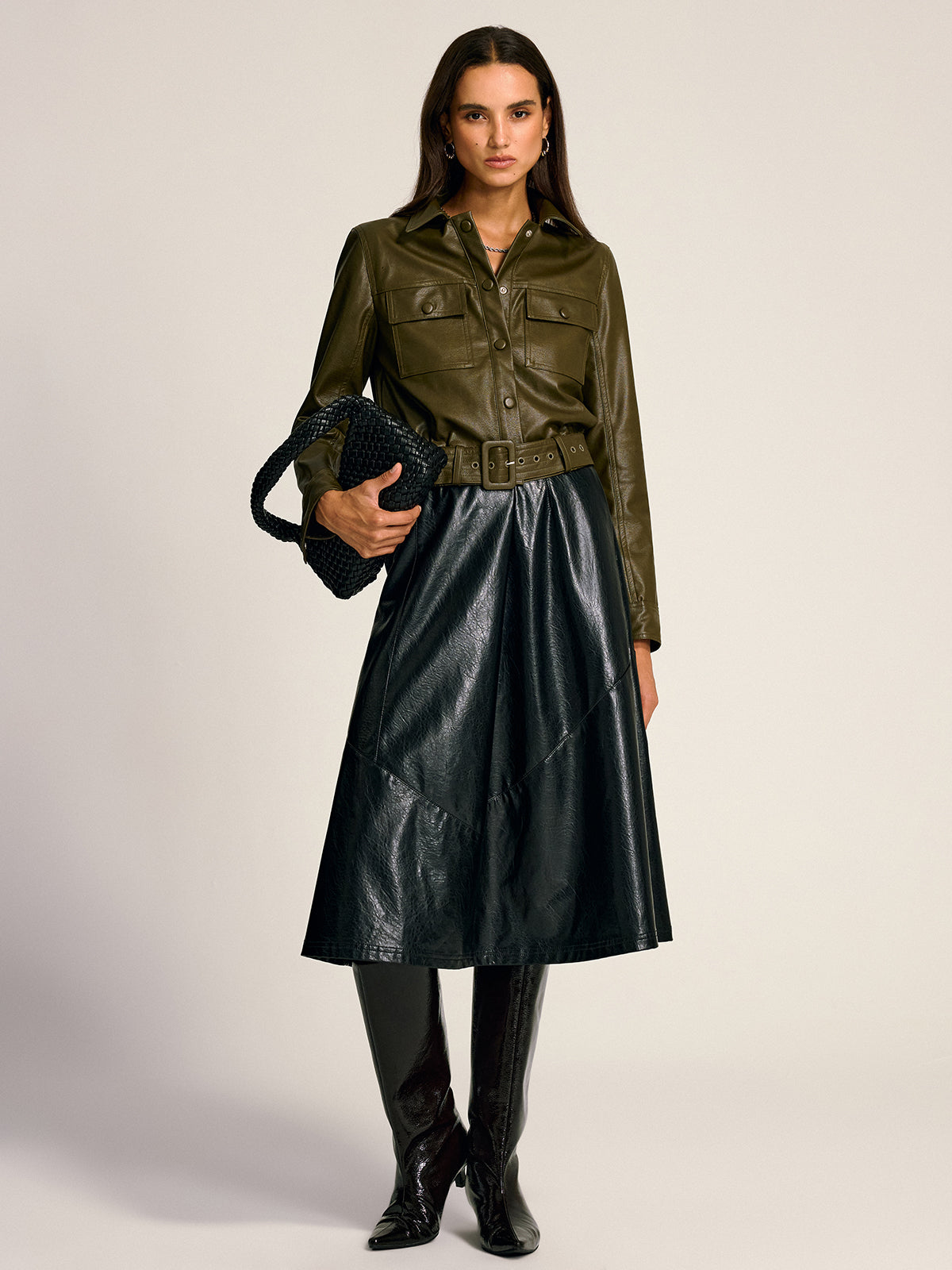 Teressa | Belted PU Cargo Shirt Jacket