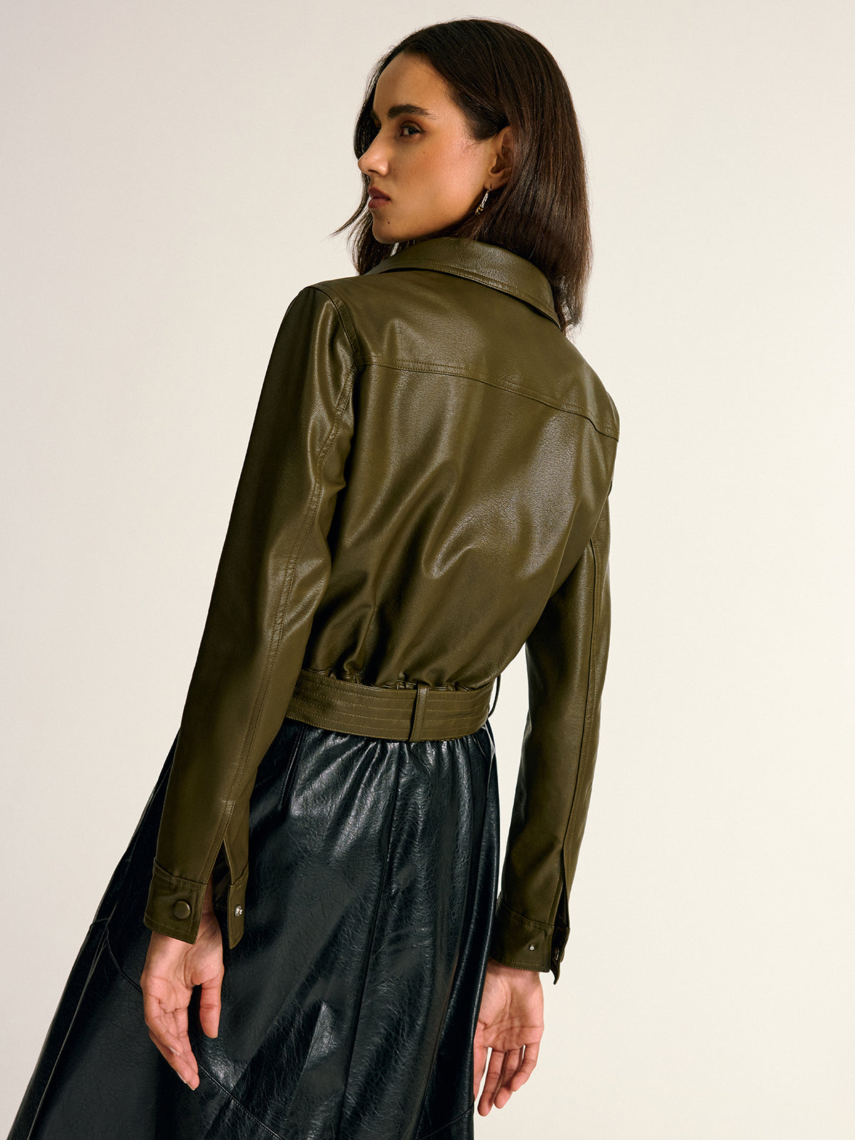 Teressa | Belted PU Cargo Shirt Jacket