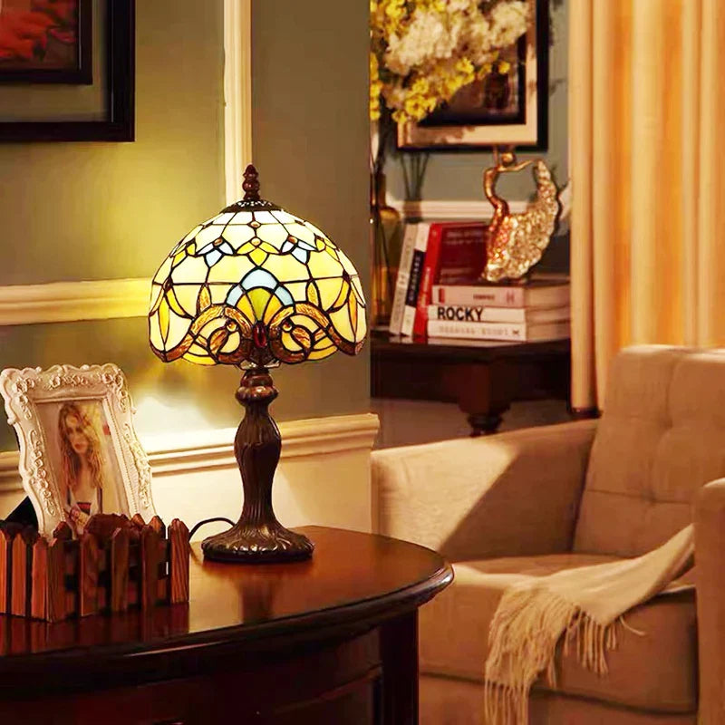 Tiffany-Style Desk Lamp with Adjustable Gooseneck – Handcrafted Colorful Glass Design for Home and Office