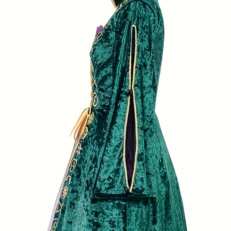 Halloween Velvet Maxi Dress for Women – Witchy Costume with Long Sleeves