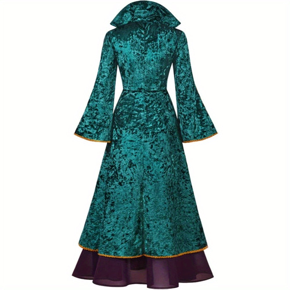 Halloween Velvet Maxi Dress for Women – Witchy Costume with Long Sleeves