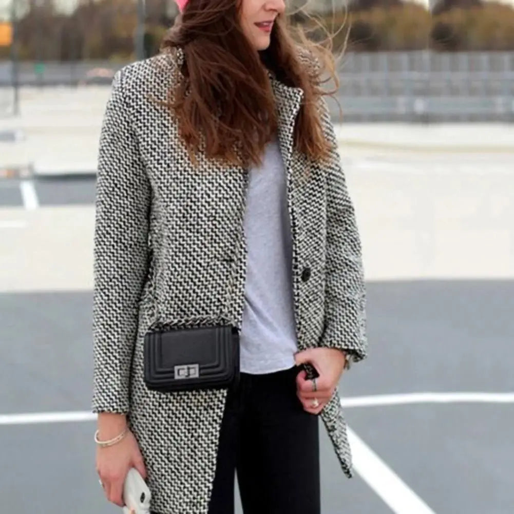 Adrielle | Women's Wool Coat – Stylish Houndstooth Pattern with Elegant Design