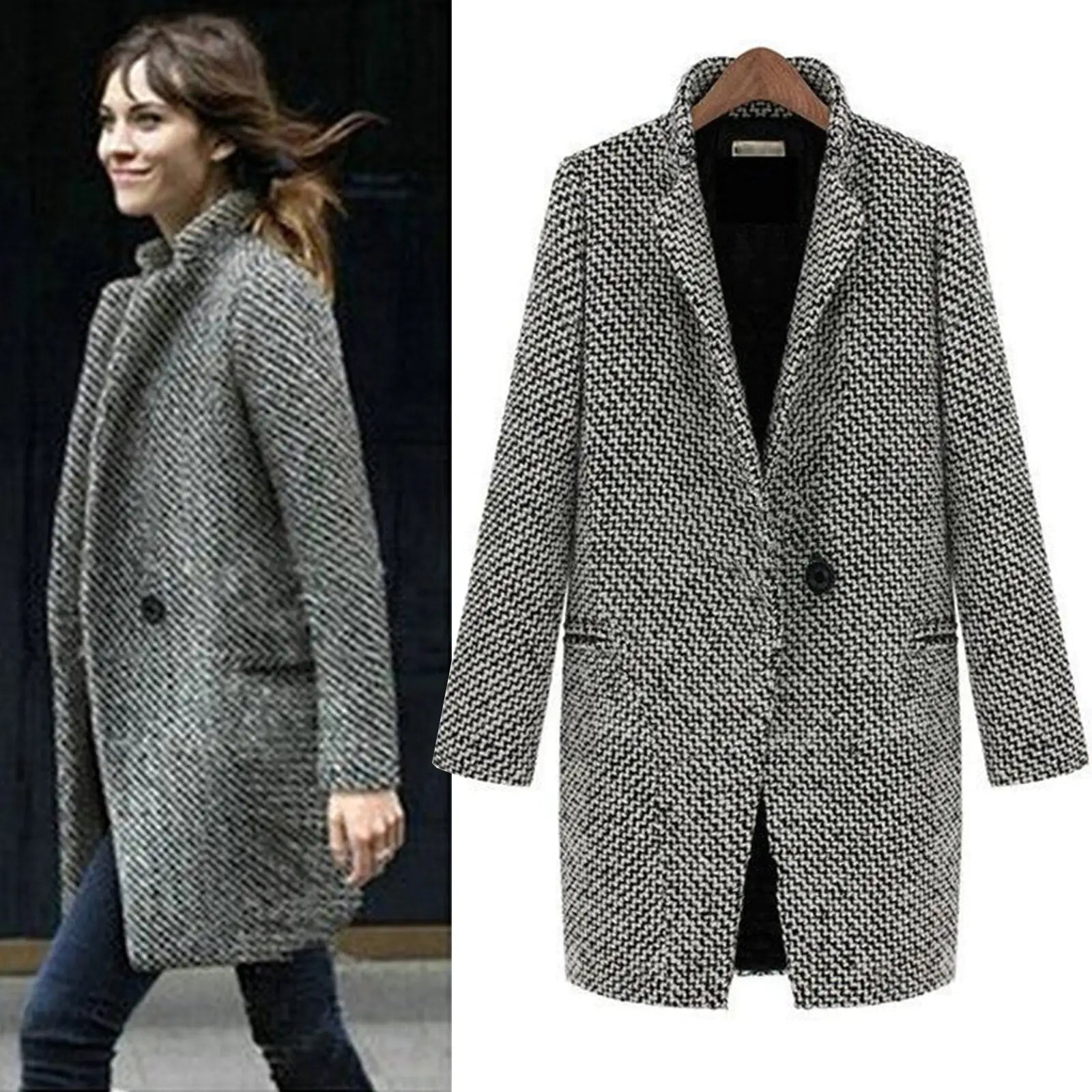 Adrielle | Women's Wool Coat – Stylish Houndstooth Pattern with Elegant Design