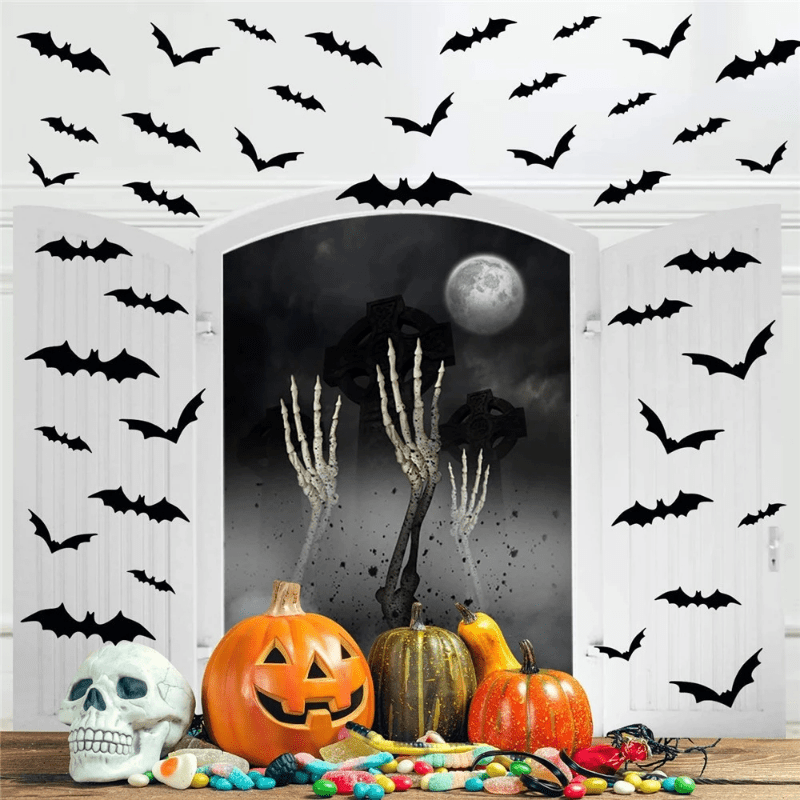 Spooky 3D Bat Wall Stickers – Halloween Home Decoration Set