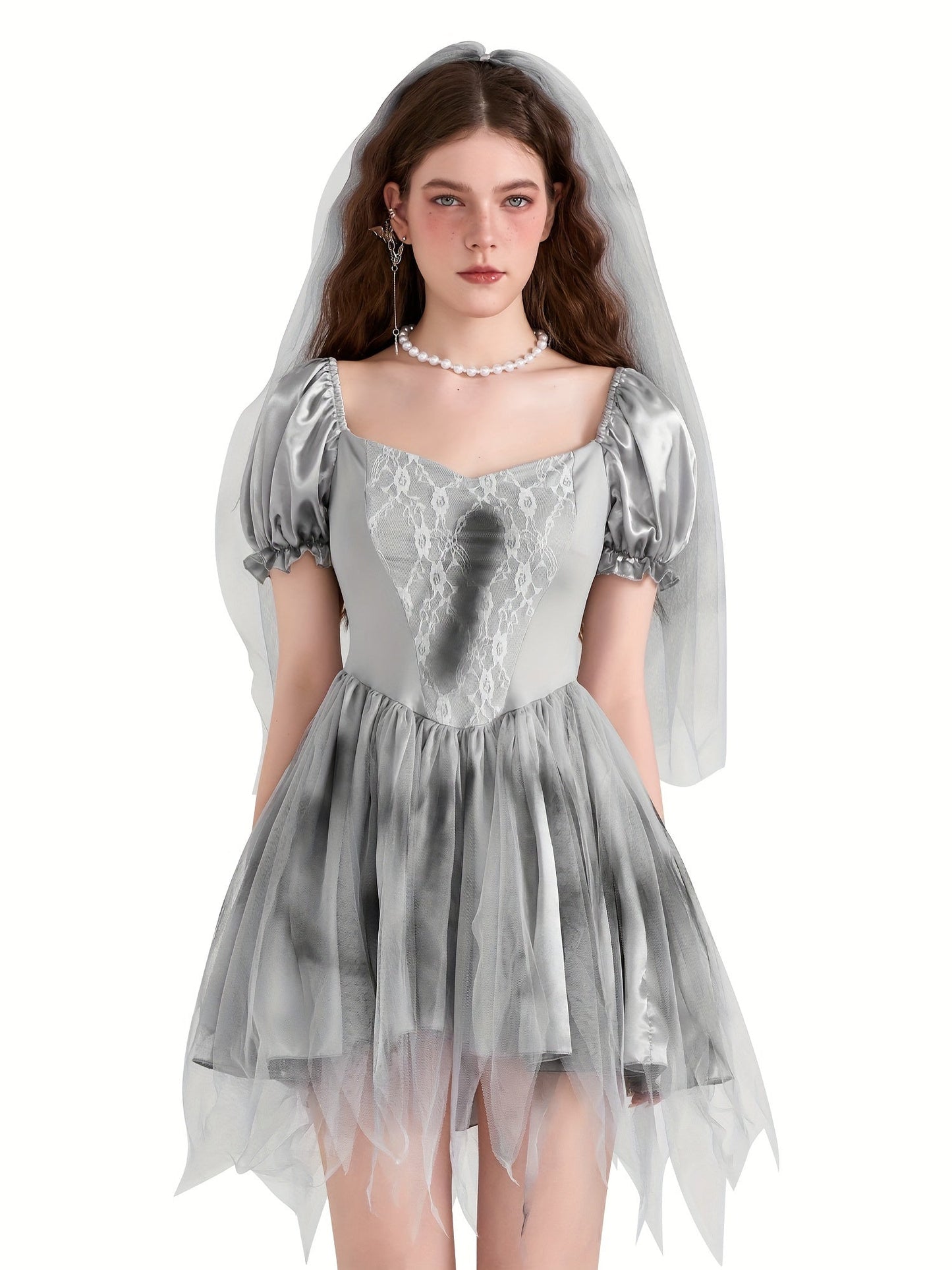 Women’s Puff Sleeve Mini Dress | Gothic Corpse Bride Halloween Costume