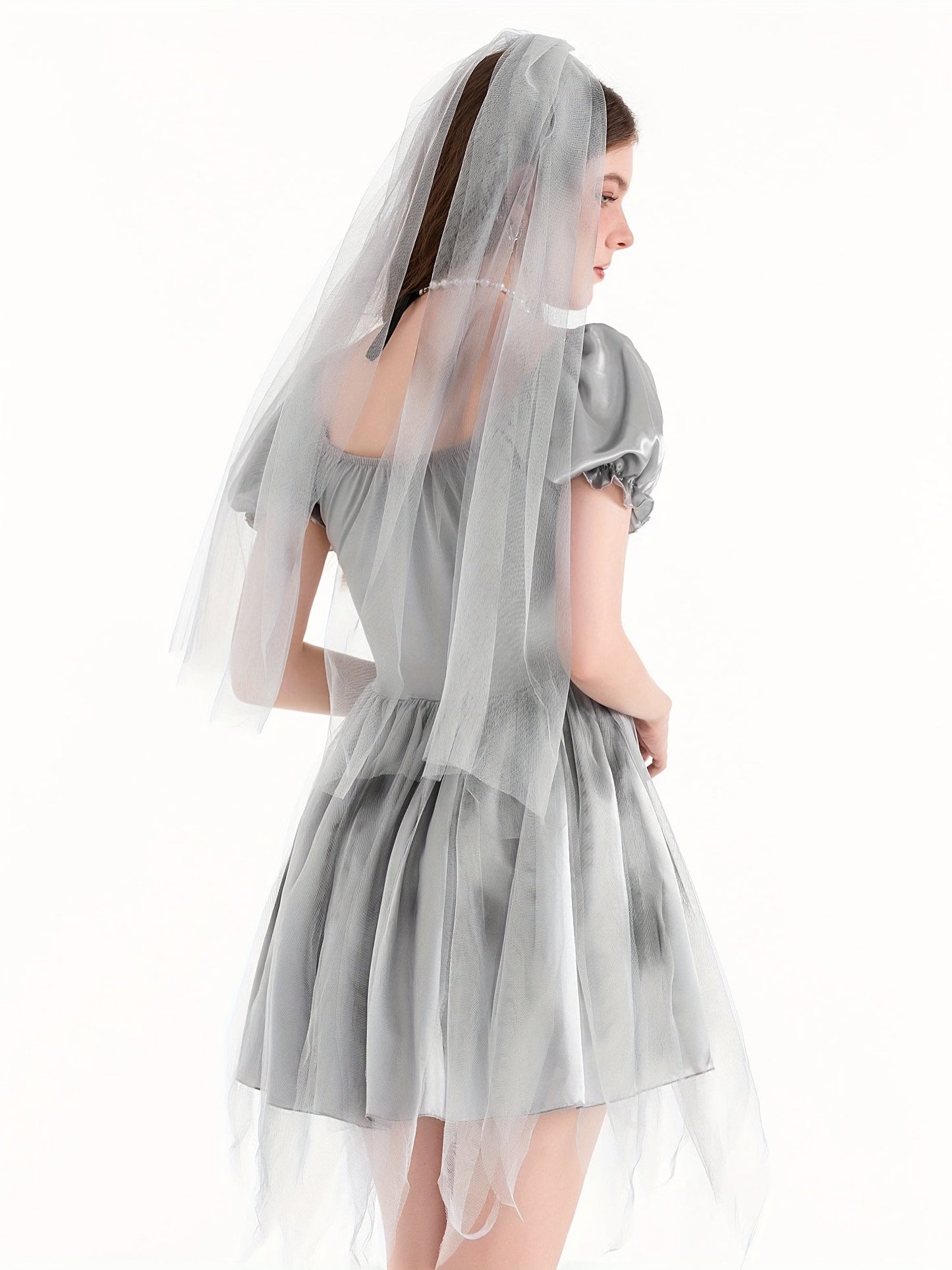 Women’s Puff Sleeve Mini Dress | Gothic Corpse Bride Halloween Costume