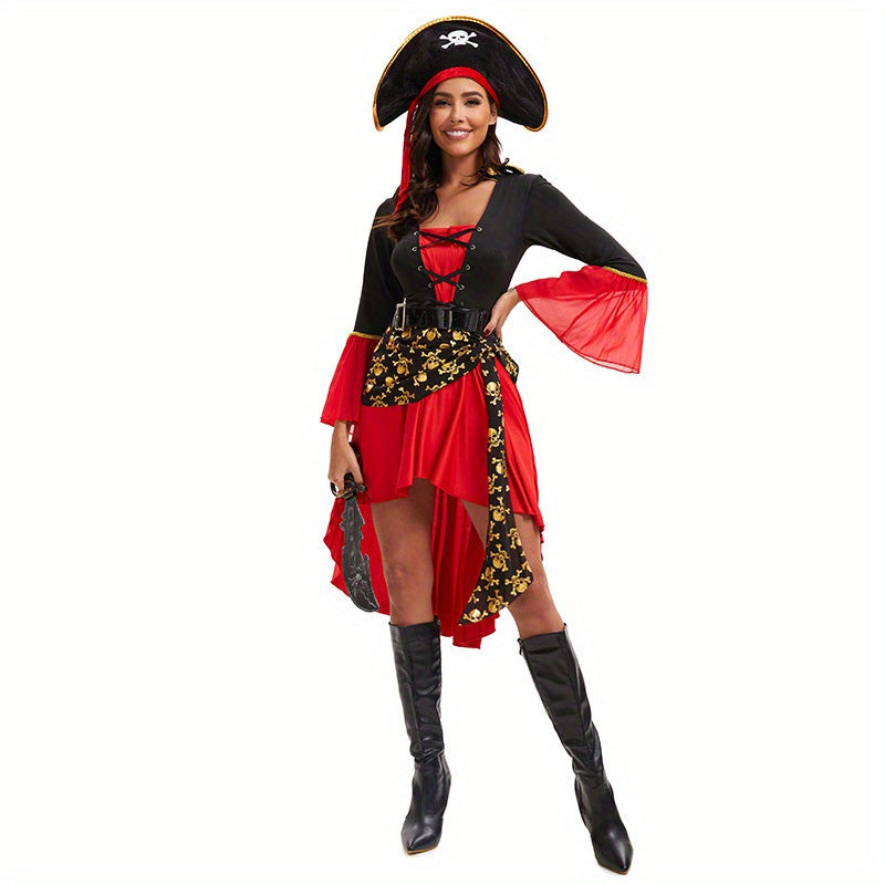 Women’s Halloween Outfit – Pirate-Inspired Lace-Up Costume Dress | Long Sleeves