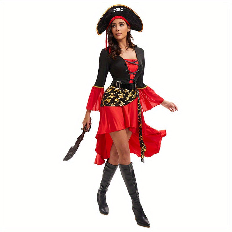 Women’s Halloween Outfit – Pirate-Inspired Lace-Up Costume Dress | Long Sleeves