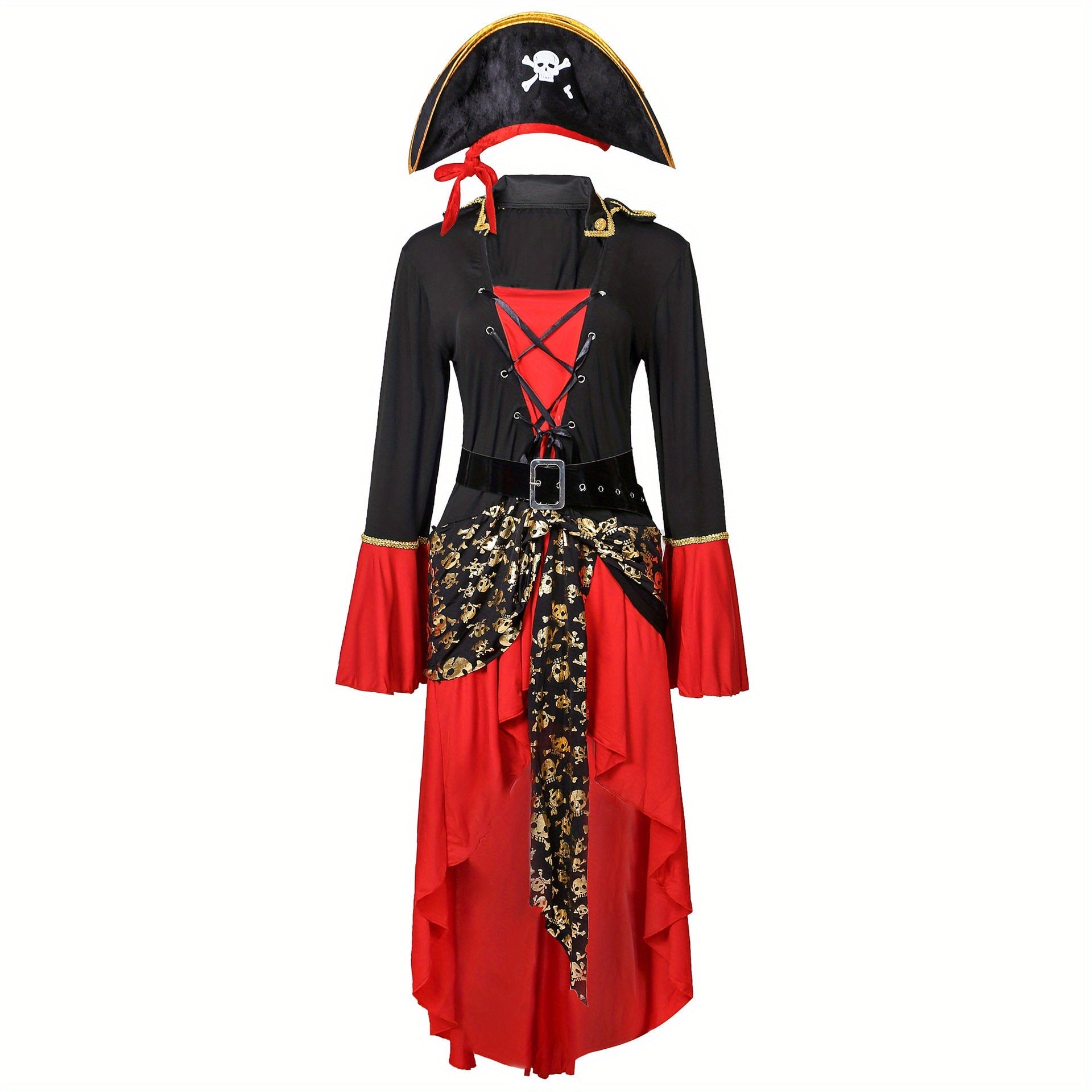 Women’s Halloween Outfit – Pirate-Inspired Lace-Up Costume Dress | Long Sleeves