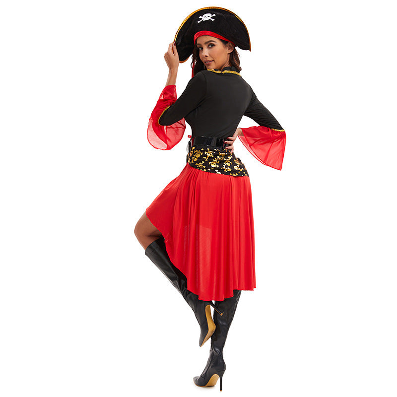 Women’s Halloween Outfit – Pirate-Inspired Lace-Up Costume Dress | Long Sleeves