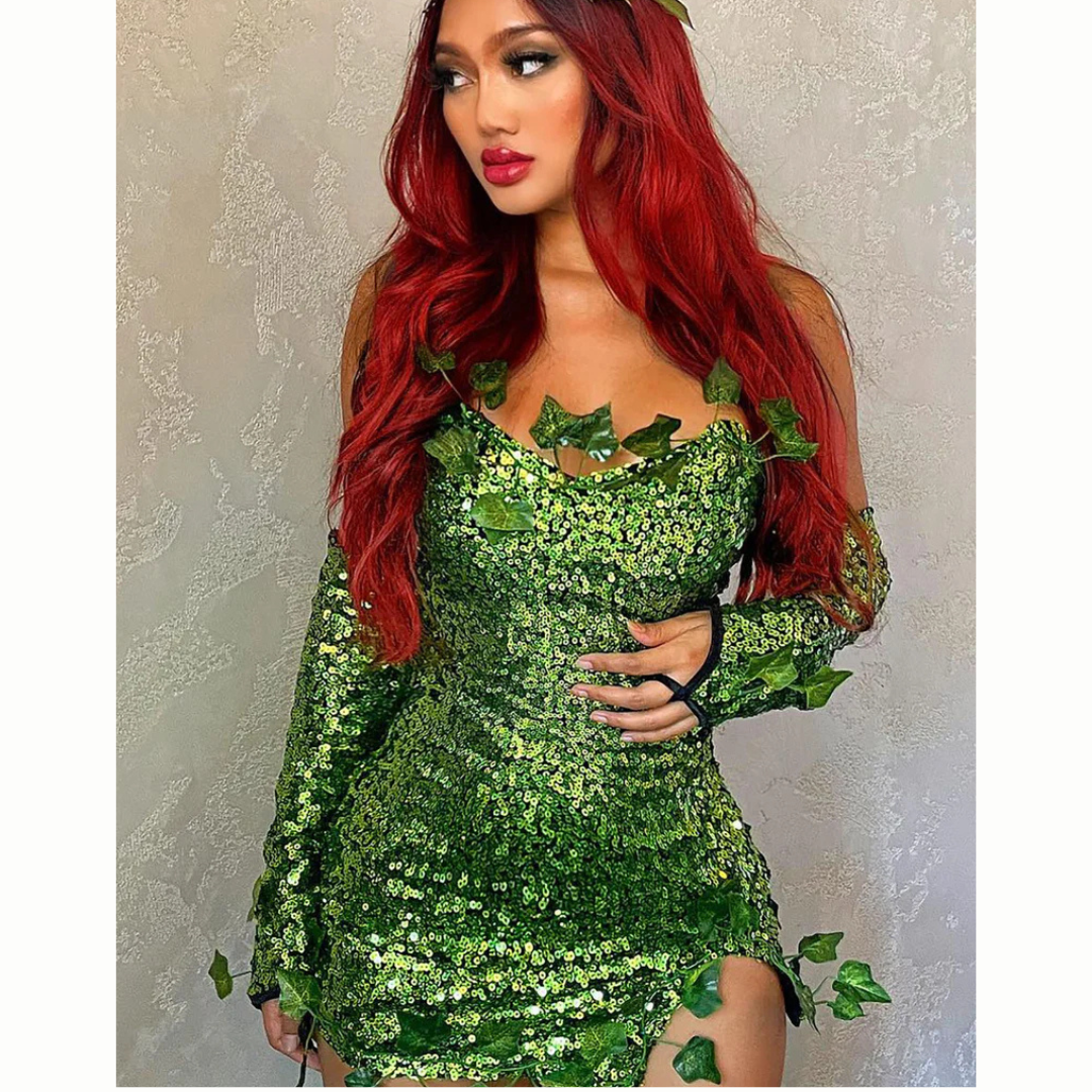 Women’s Sequin Leaf Dress – Strapless Mini Halloween Costume