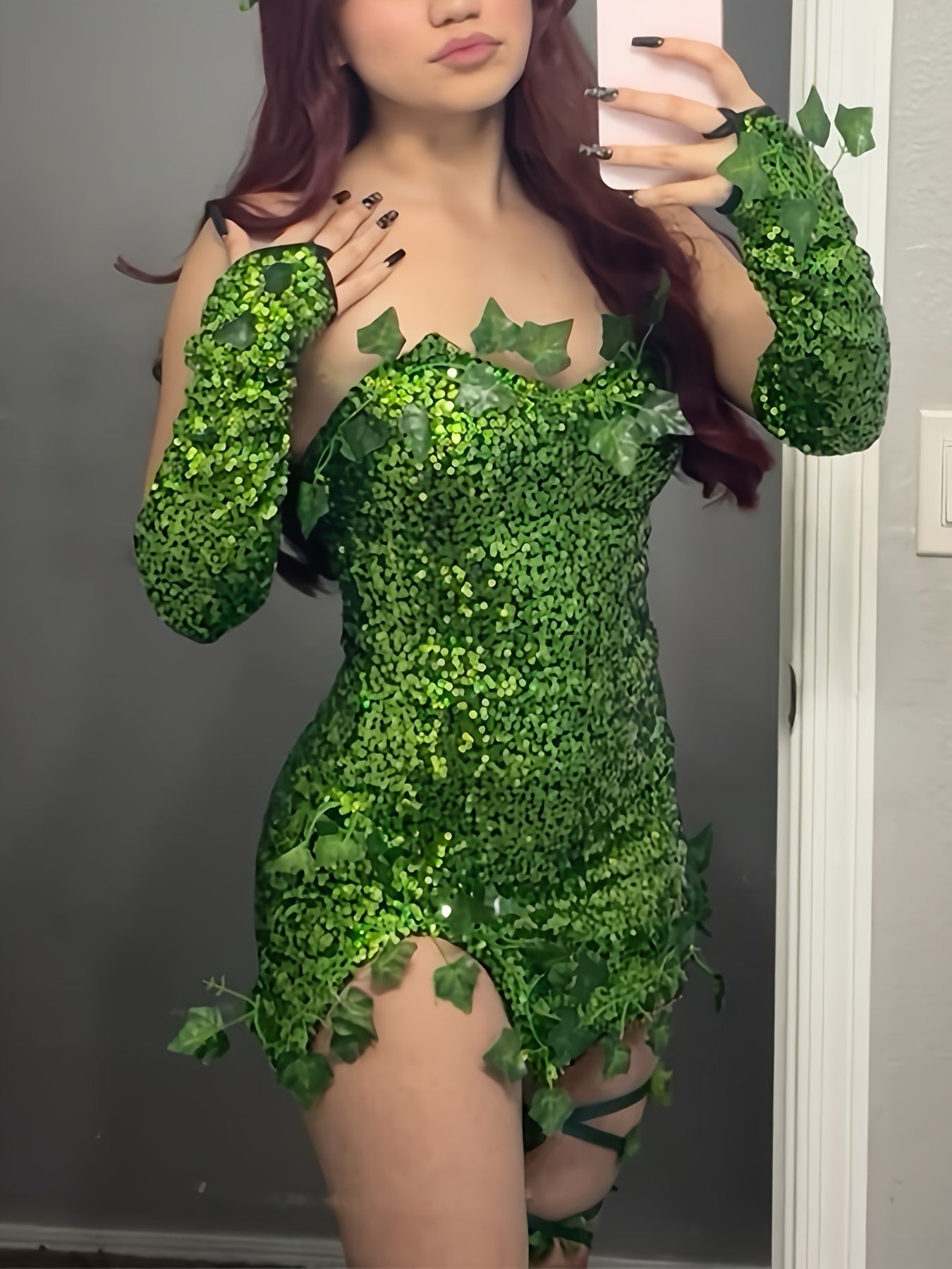 Women’s Sequin Leaf Dress – Strapless Mini Halloween Costume