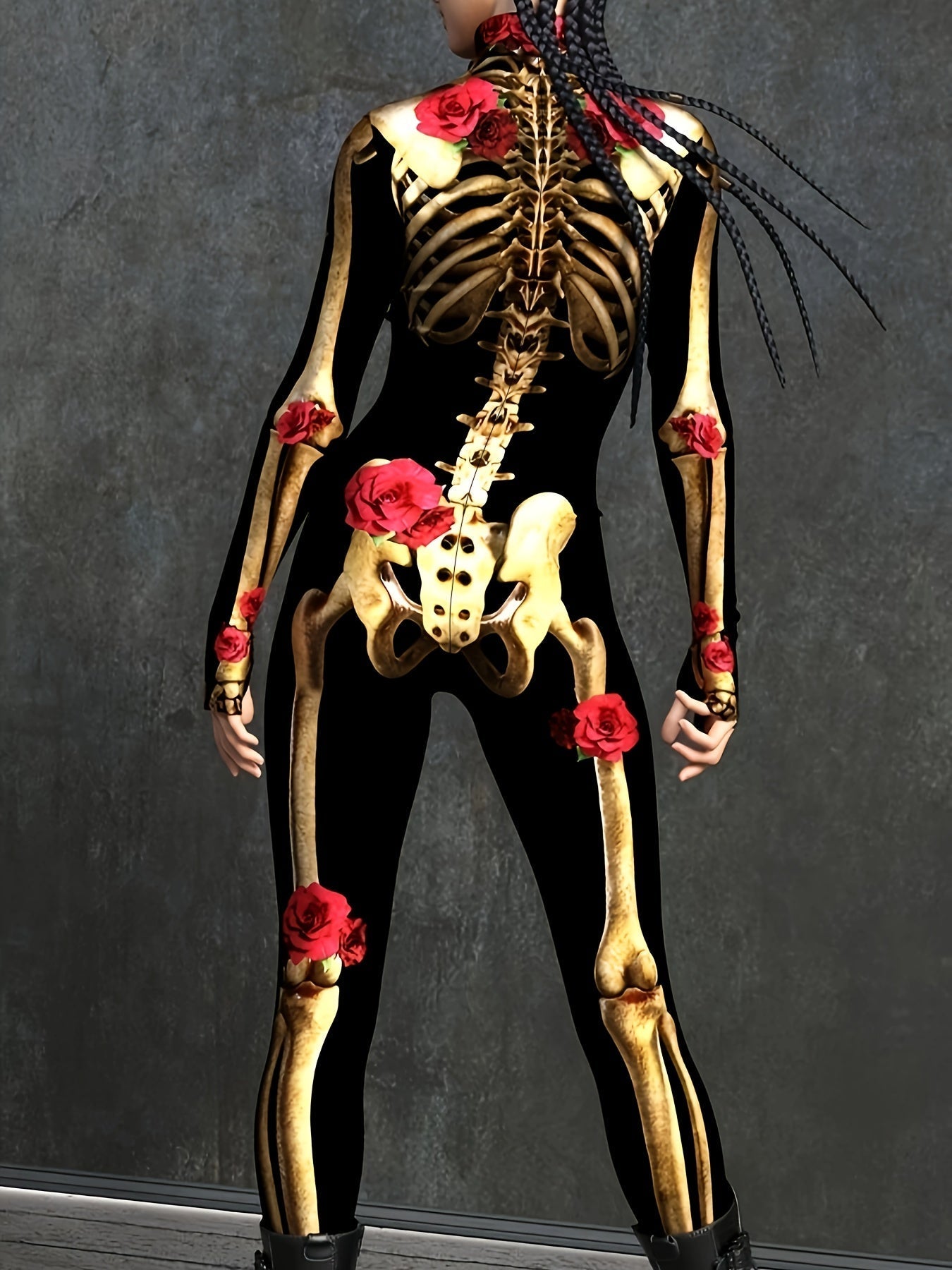 Women’s Skeleton Print Halloween Costume Jumpsuit | Long Sleeve Stretch Fit