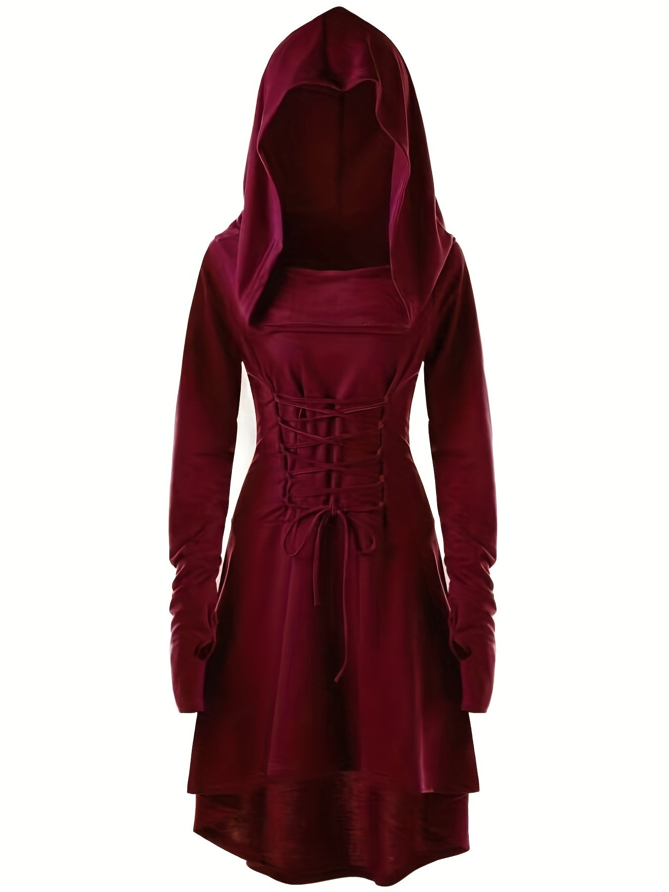 Women’s Hooded Gothic Halloween Dress | Lace-Up Long Sleeve Costume