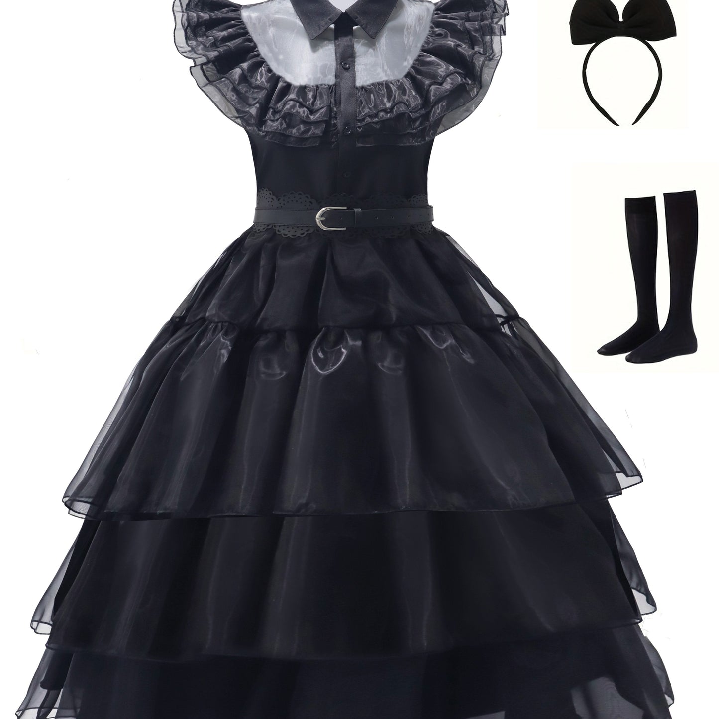 Women’s Layered Gothic Halloween Dress | Ruffle Midi Costume Set