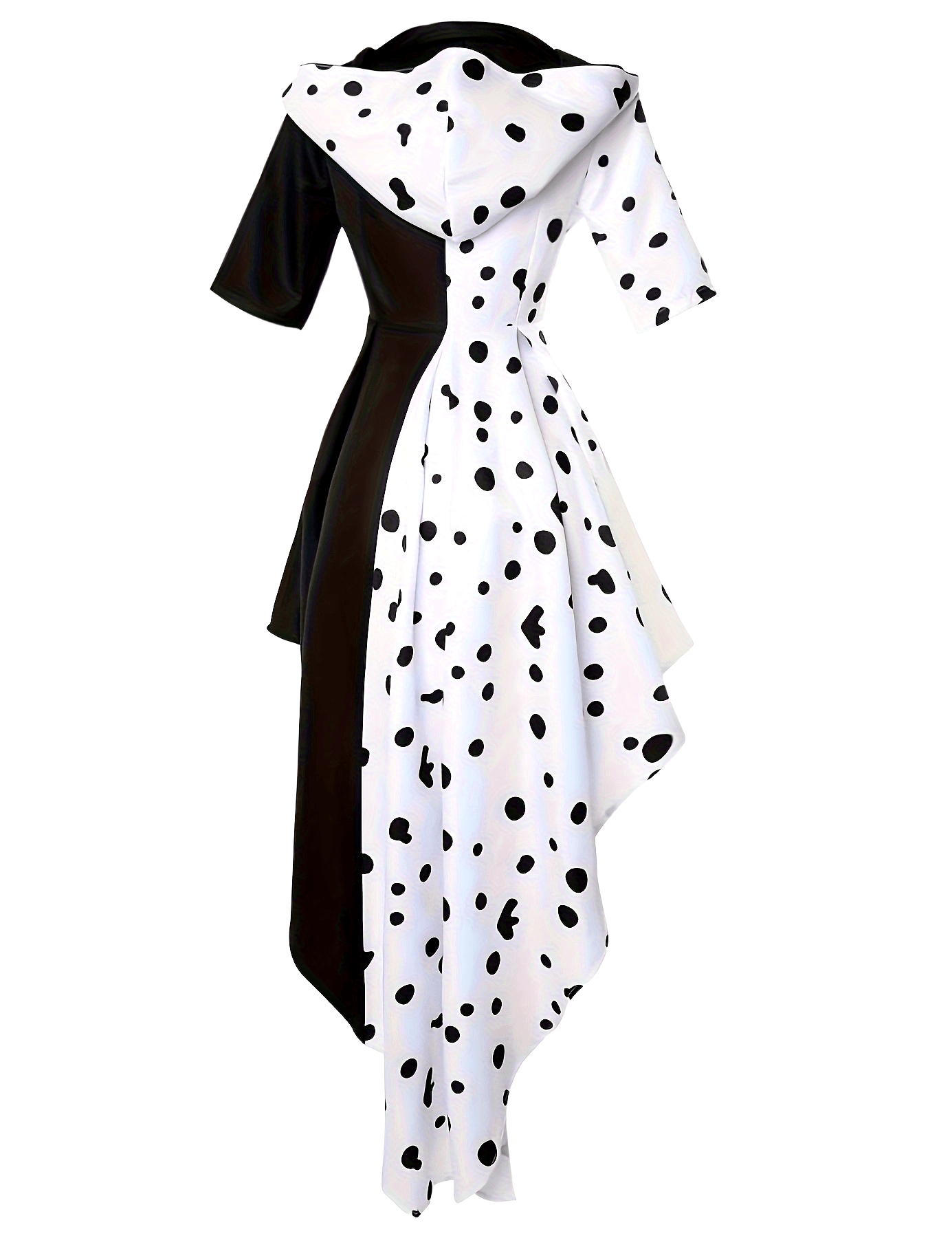 Women’s Dalmatian Costume Gown | Hooded High-Low Asymmetrical Halloween Dress