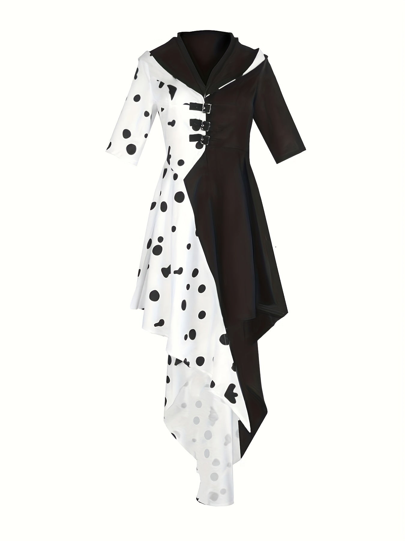 Women’s Dalmatian Costume Gown | Hooded High-Low Asymmetrical Halloween Dress