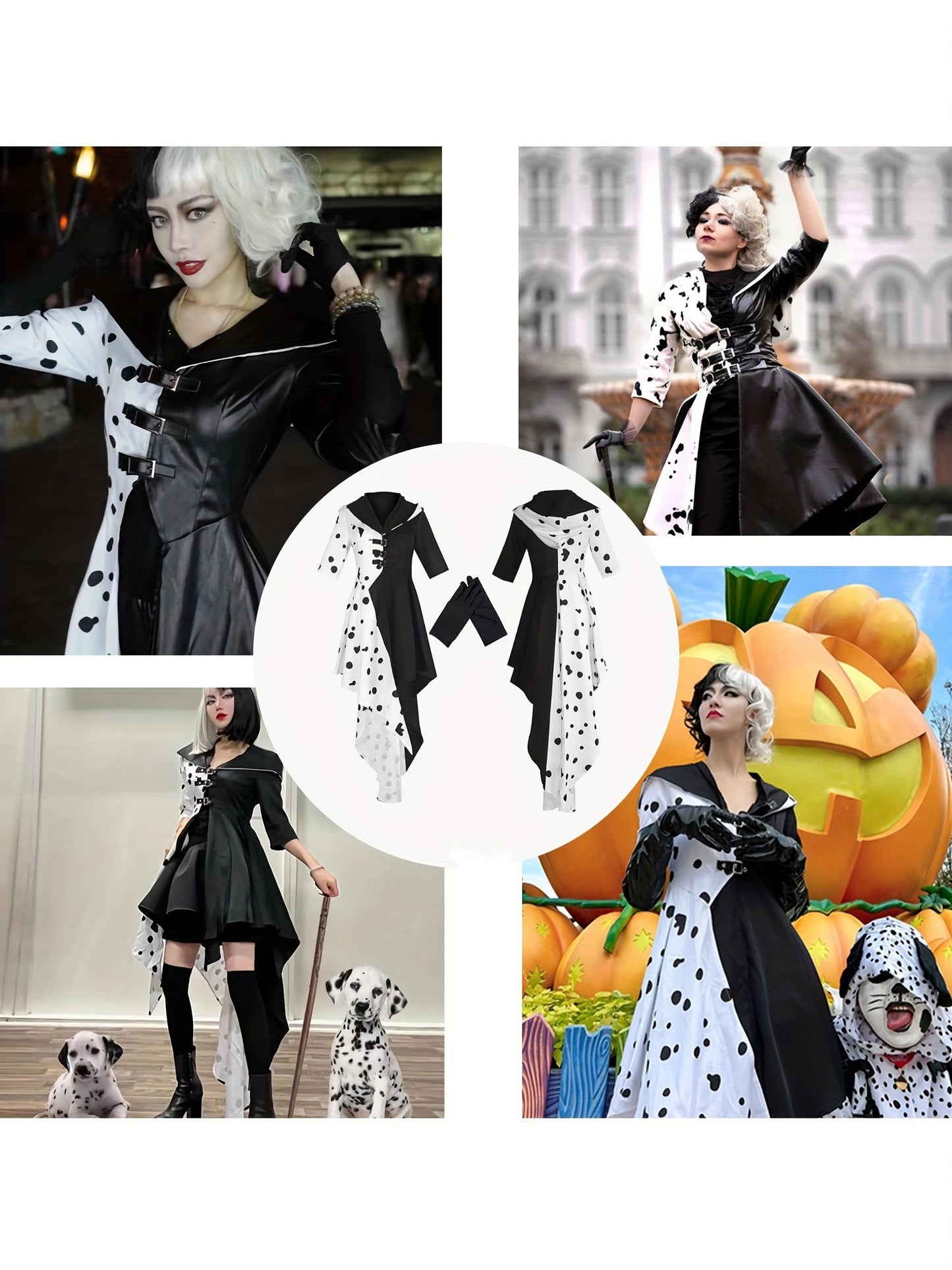 Women’s Dalmatian Costume Gown | Hooded High-Low Asymmetrical Halloween Dress