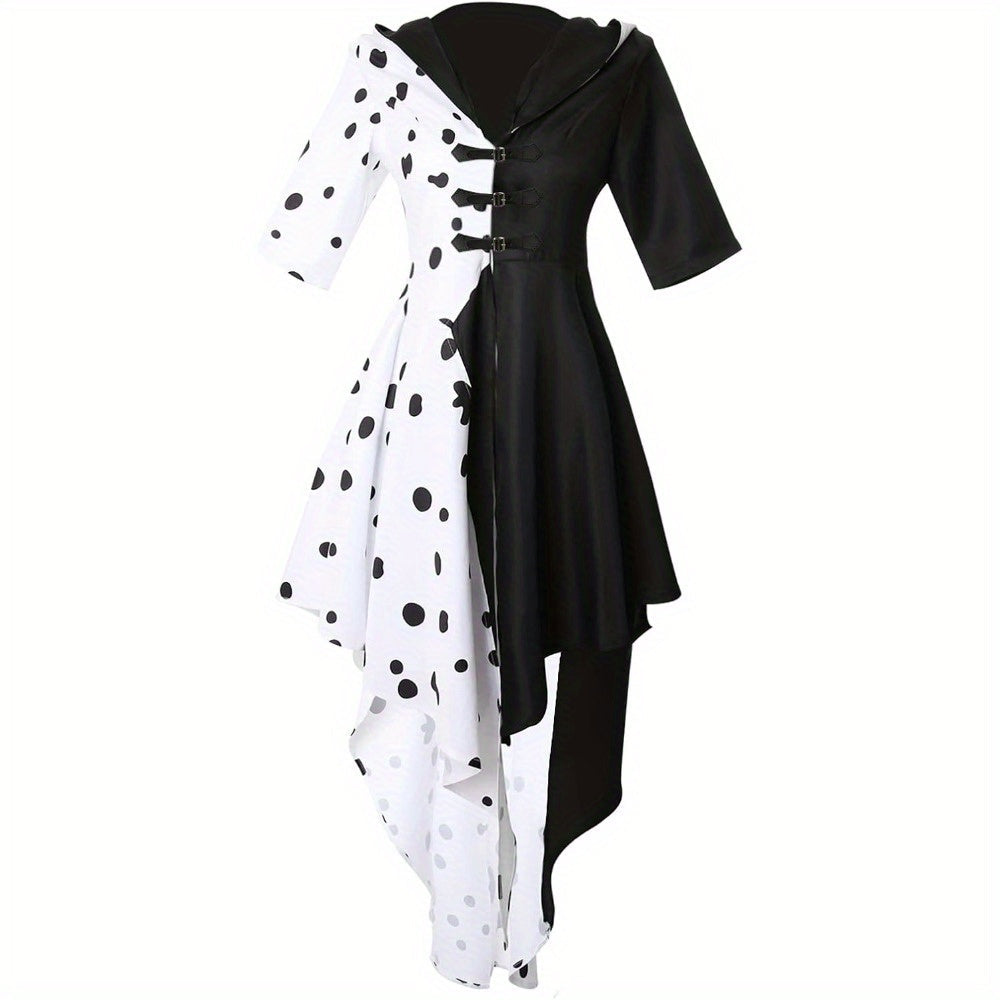 Women’s Dalmatian Halloween Dress | Hooded Asymmetrical Costume Gown