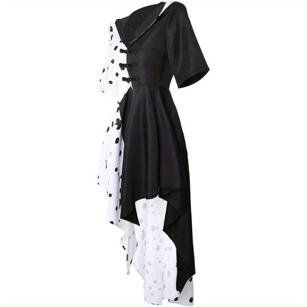 Women’s Dalmatian Halloween Dress | Hooded Asymmetrical Costume Gown