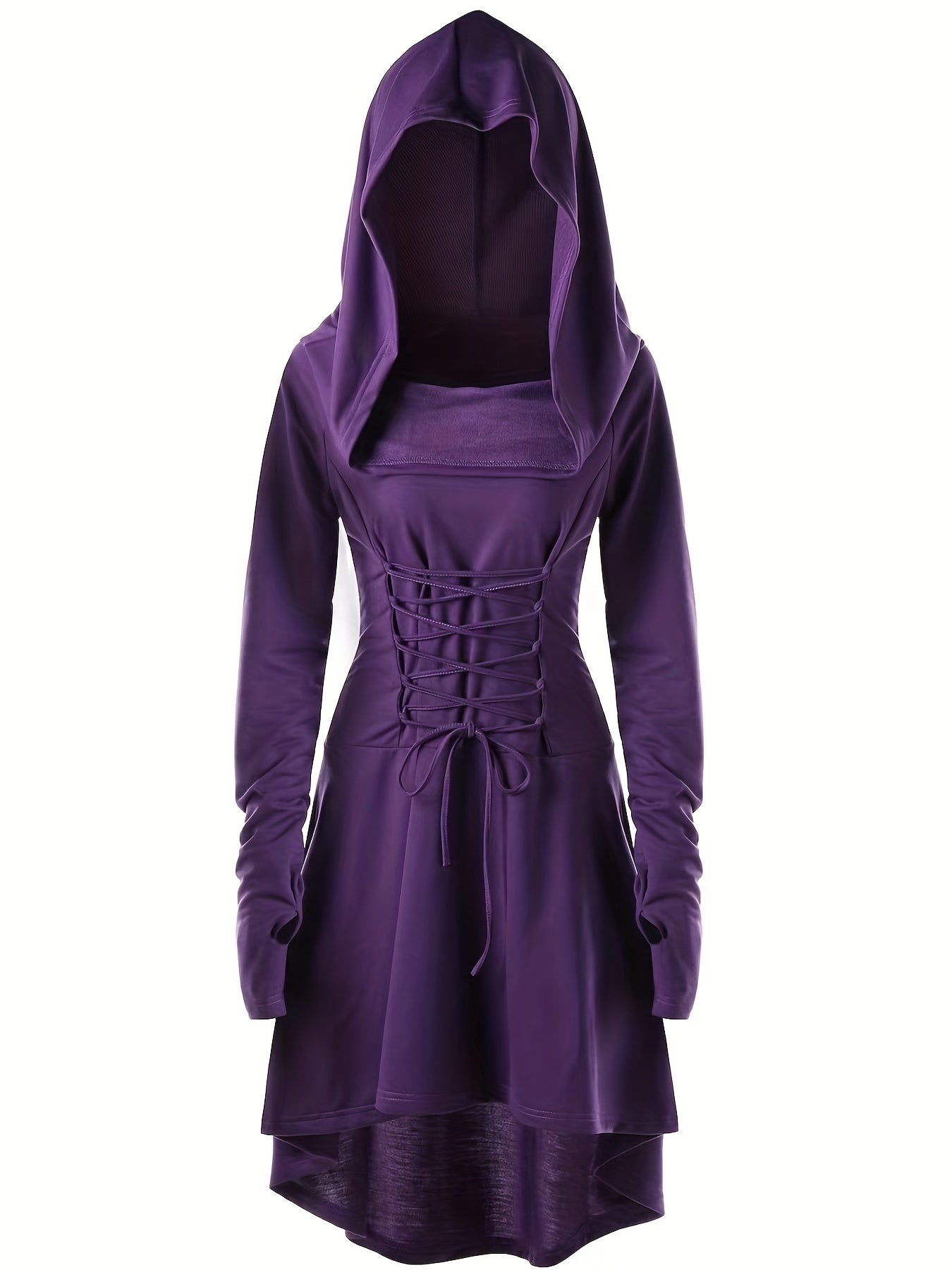 Women’s Medieval Halloween Costume Gown | Lace-Up Hooded Long Sleeve Dress