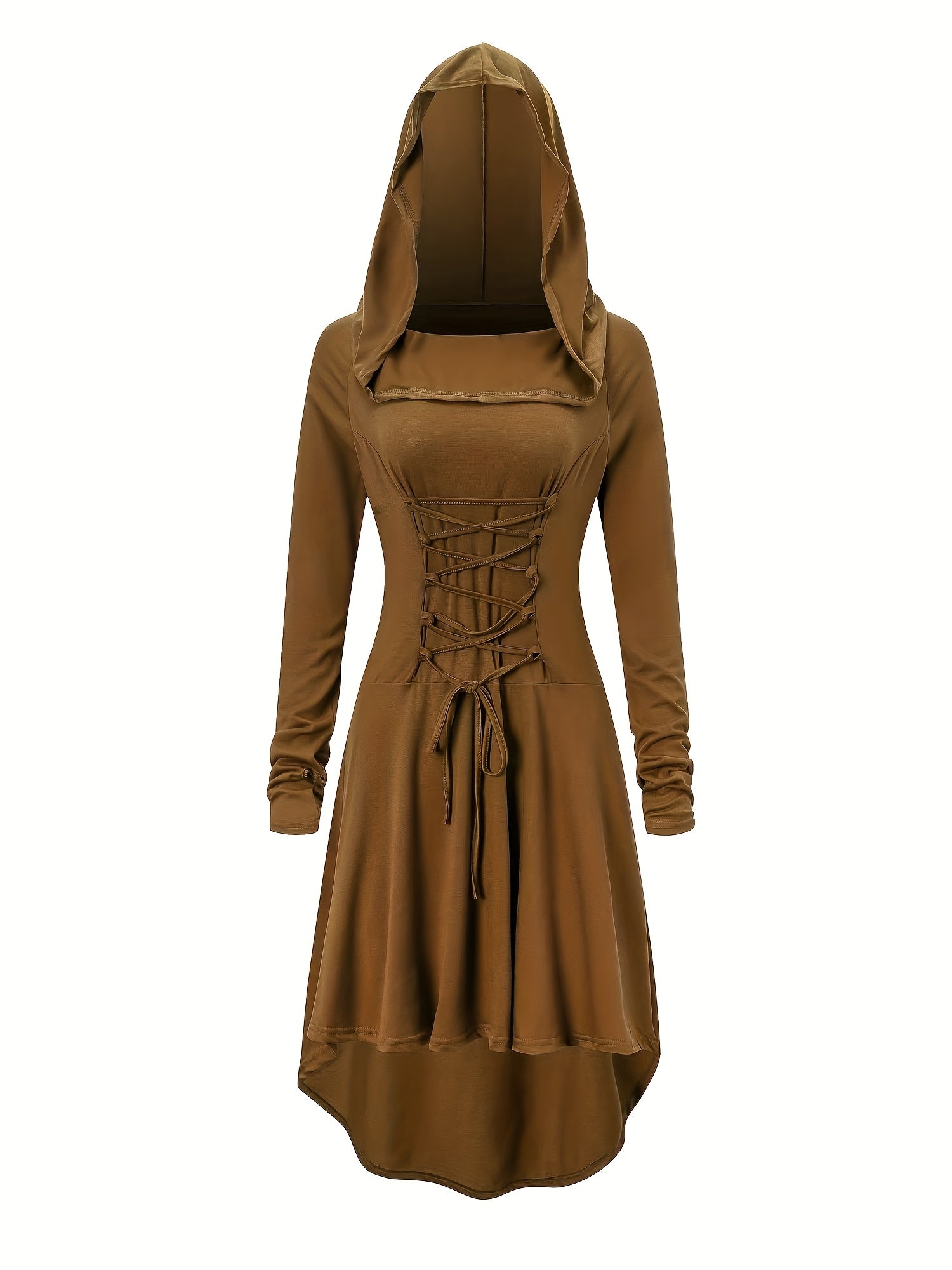 Women’s Medieval Halloween Costume Gown | Lace-Up Hooded Long Sleeve Dress